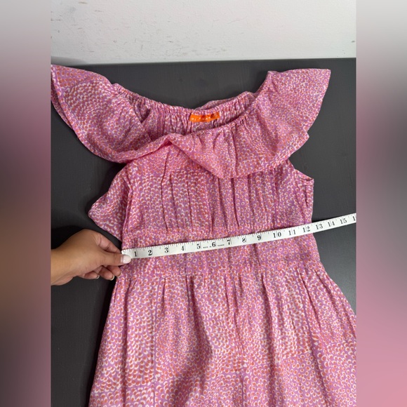 Oliphant Ruffle Neck Midi Dress pebble lilac coral print pink flounce - Picture 10 of 11